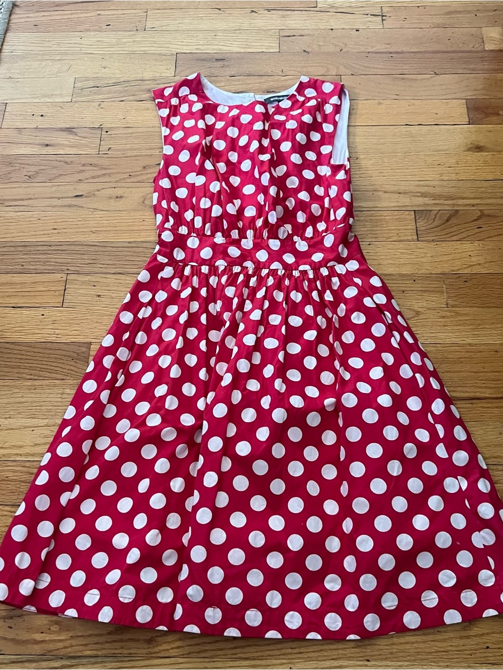 Emily and fin pink red with white polka dots fit and flare dress size XS